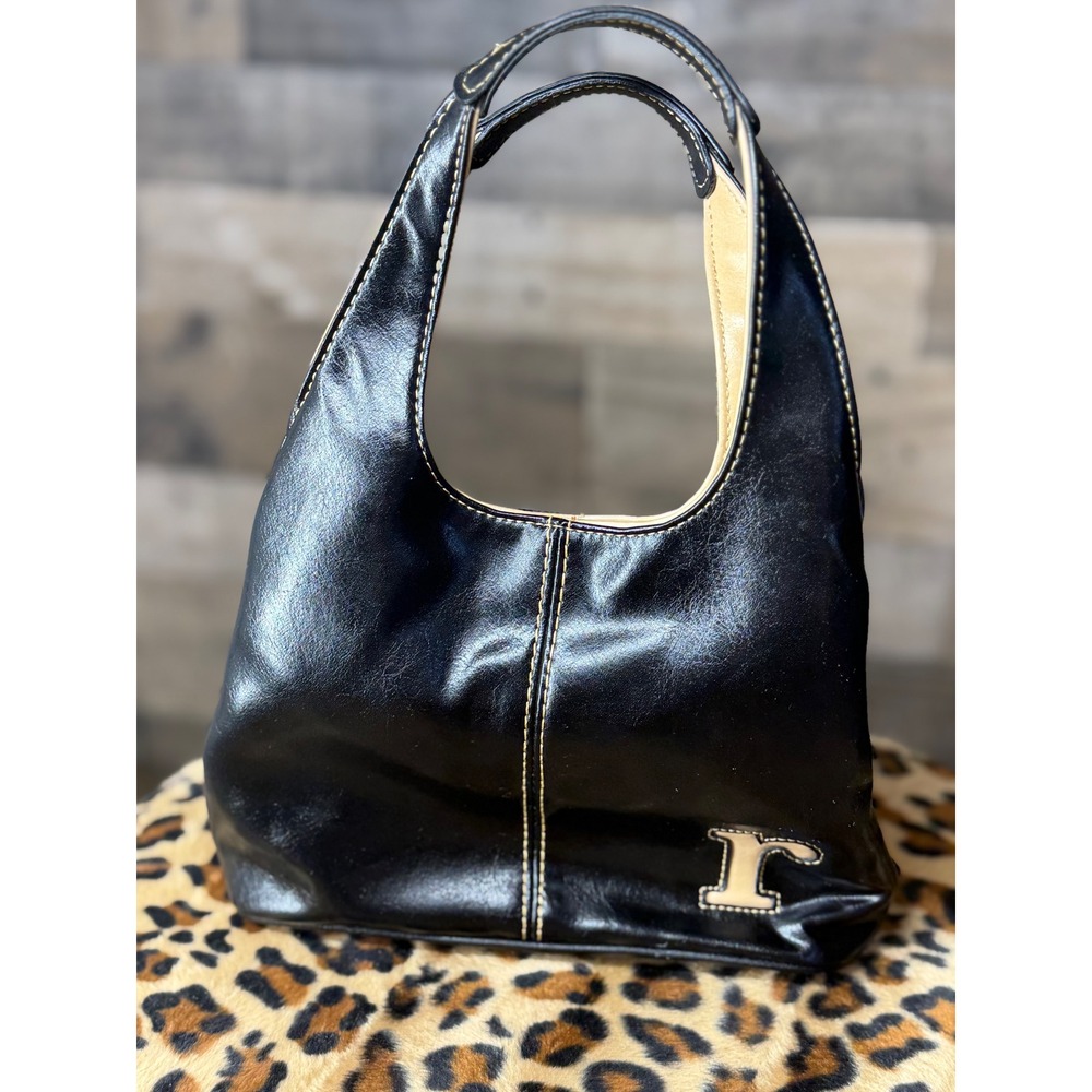 Nine West Black Faux Leather Shoulder Bag with Built-in Wallet Organizer Y2K